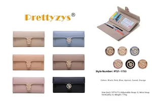 Detailed interior of women's long PU leather trifold wallet with multiple card slots
