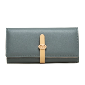 Portefeuille Long Femme Cuir PU Grain De Litchi Pliable Emplacements Cartes Boucle Ceinture Élégant Pochette Main