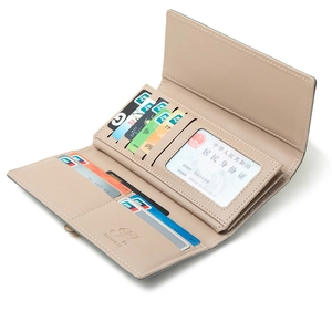 Portefeuille long pliable beige en similicuir avec porte-cartes et fenêtre d'ID