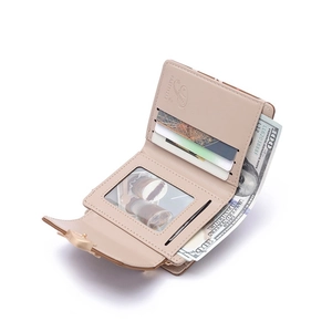 Portefeuille court élégant en cuir PU beige avec fentes pour cartes et grande capacité