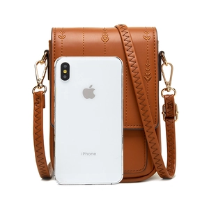 Mini sac à bandoulière marron en similicuir avec broderie et sangle pour téléphone