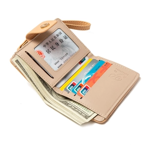 Short PU leather wallet for women with leaf buckle and multiple card slots