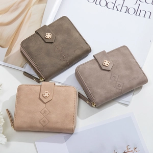 Damen Vintage Mattiertes PU-Leder Kurze Geldbörse Mit Kleeblatt-Metallschnalle Multi Kartenfächer Reißverschluss Kleingeldfach Retro Portemonnee