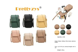 Detailed view of quilted PU phone crossbody bag with internal card slots and various colors