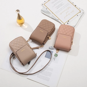Chic quilted PU leather mini crossbody phone bags in khaki, brown and pink colors