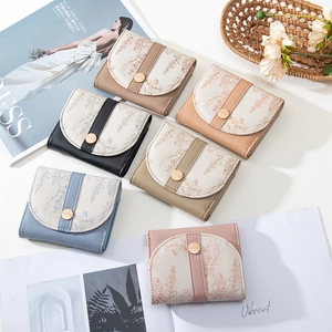 Short tri-fold women wallet with floral print and metal snap button in six colors