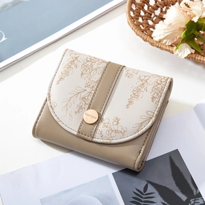 Women Short Trifold Wallet PU Leather Floral Print Patchwork Card Holder Coin Purse Snap Button Elegant Fashion Girls