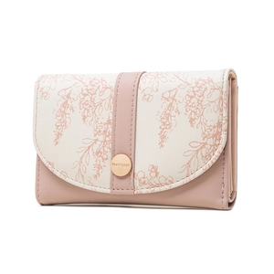 Elegant floral print PU leather trifold wallet for women in pink and beige shades