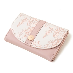 Short PU leather wallet for women with floral print and gold snap closure