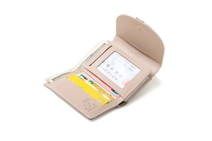 Detail view of the trifold wallet interior showing card slots and ID window