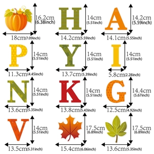 Λεπτομερές διάγραμμα μεγεθών για πανό Happy Thanksgiving με φύλλα σφενδάμου και κολοκύθα