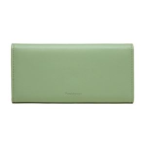 Elegant mint green long PU leather trifold wallet with envelope flap for women