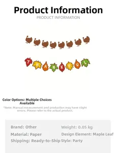 Detailed specs of paper Thanksgiving banner with turkey and maple leaf thankful design