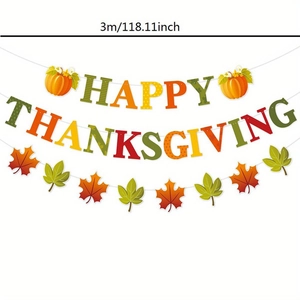Διακόσμηση Πάρτι Ημέρα Ευχαριστιών Πανό Happy Thanksgiving Κολοκύθα Φύλλο Σφενδάμου Φθινοπωρινό Θέμα Χάρτινη Γιρλάντα Σπίτι