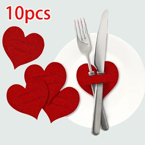 Roter Herzförmiger Filz Besteckhalter Romantische Tischdekoration Für Valentinstag Hochzeit Geburtstag Party Zubehör