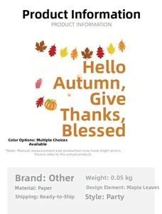Detail of Hello Autumn banner with glitter maple leaves and pumpkin for fall party decor