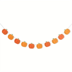 Guirlande de citrouilles de Thanksgiving avec 11 fanions orange pour décor de fête
