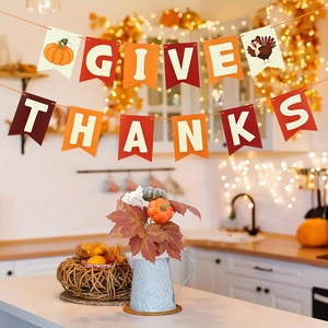 GIVE THANKS Erntedankfest Girlande mit Pute und Kürbis Motiven für Party Dekorationen