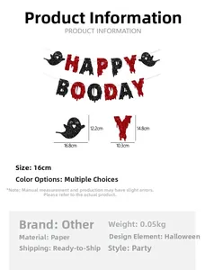 Detailed size specifications for pink ghost Happy Booday glittery Halloween banner