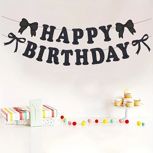 Bannière Happy Birthday Papier Noir Scintillant Guirlande Avec Nœuds Décoration De Fête D Anniversaire