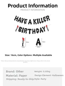 Detail of glittery Have A Killer Birthday banner with bloody knife accents for parties