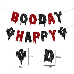 Striscione glitter Happy Boo Day per Halloween con fantasmi rossi e dimensioni