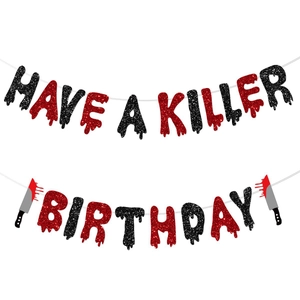 Have A Killer Birthday Banner Halloween Party Decoration Bloody Knife Glitter Paper Bunting For Horror Theme Birthday Party