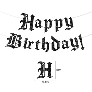 Festone Happy Birthday glitter nero in stile gotico per decorazioni murali di festa