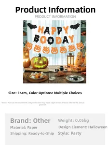 Detail of paper Happy Halloween banner featuring bats and pumpkin decor in 16cm size