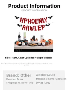 Close-up of Halloween bat banner showing 16cm red glitter letters and black paper bats