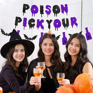 Halloween purple glitter banner Pick Your Poison bat garland for party backdrop decor