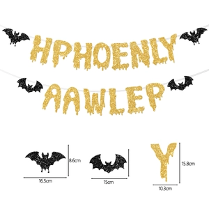 Guida dettagliata alle taglie per ghirlanda di Halloween con lettere oro e pipistrelli
