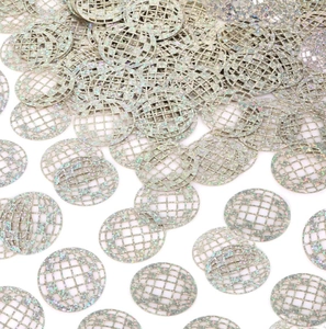Disco ball style silver glitter confetti set with hollow grid design for party decor