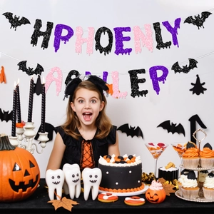 Striscione di pipistrello scintillante per decorazioni murali e feste di Halloween