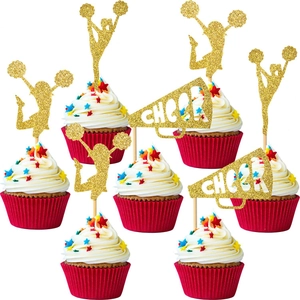 Glitter Gold Cheerleader Cupcake Toppers Cheer Megaphone Cake Picks For Graduation Birthday Party Cake Decorations