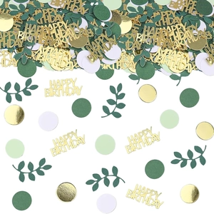 Gold Green Birthday Confetti Happy Birthday Letters Leaf Dots Table Scatter Decorations For Anniversary Birthday Party