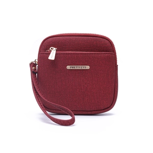 Fashionable burgundy multi-functional wallet for women with zipper pocket and wrist strap