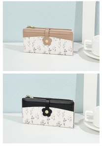 Detail of PU leather floral wallets with flower-shaped clasps and zipper closures