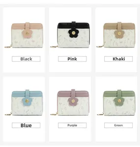 Collage showing a variety of colors for the floral PU leather fold-over coin purse