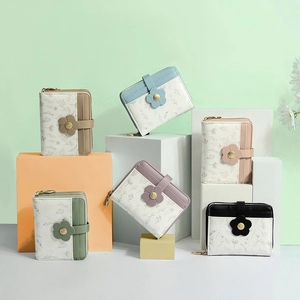 Multi-color floral pattern PU leather wallets with decorative flower buckle display