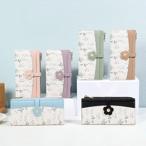 Floral patchwork PU leather wallets with flower clasp in multiple pastel colors
