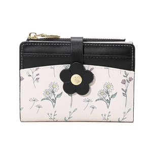 Detail of floral women wallet with dual-tone texture and 3D flower metal clasp buckle