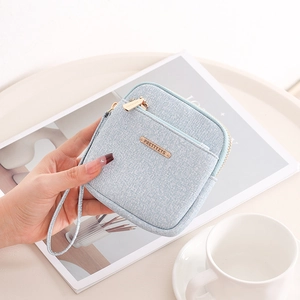 Women Small Coin Purse PU Leather Dual Zipper Square Wallet With Wristlet Strap For Cards And Cash Fashion Minimalist