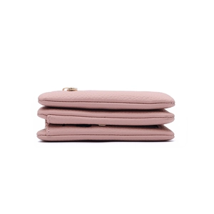 Pink lychee-patterned leather wallet featuring a three-layer compartment structure