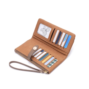 Portefeuille long marron multifonctionnel avec fentes pour cartes et dragonne