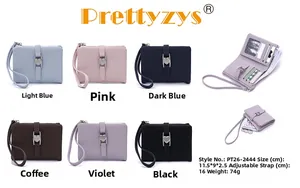 Detail view of compact tri-fold women wallet in multiple colors with heart metal buckle