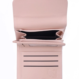Portafoglio corto rosa in pelle PU da donna con fessure per carte e tasca portamonete