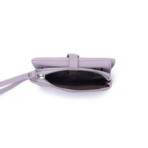 Minimalist lavender leather short wallet with hand strap and multiple card slots