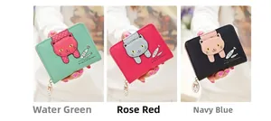 Short PU leather wallets in mint green, rose red and navy blue with cat embroidery