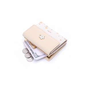 Elegante dreifach faltbare Damen Geldbörse in Beige mit Blumenmuster und Reißverschlussfach